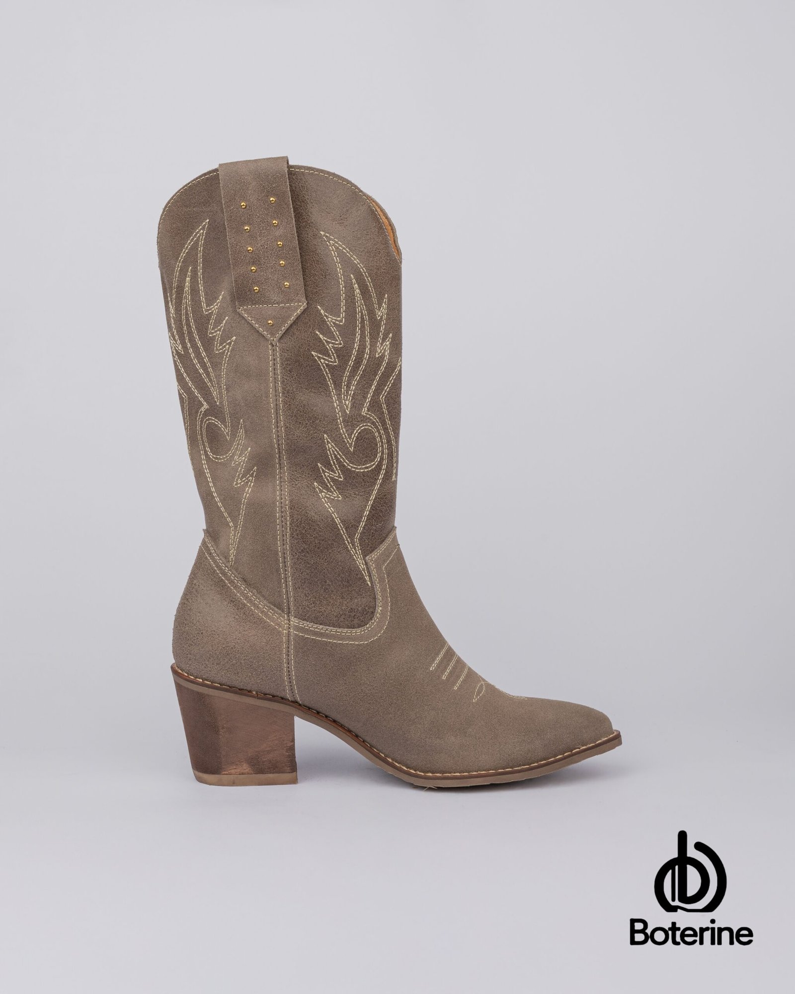 Botas texanas en gamuza beige para mujer