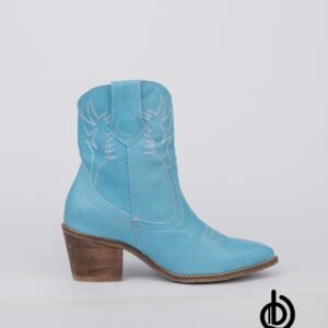 Botines texanos en cuero para mujer azul celeste