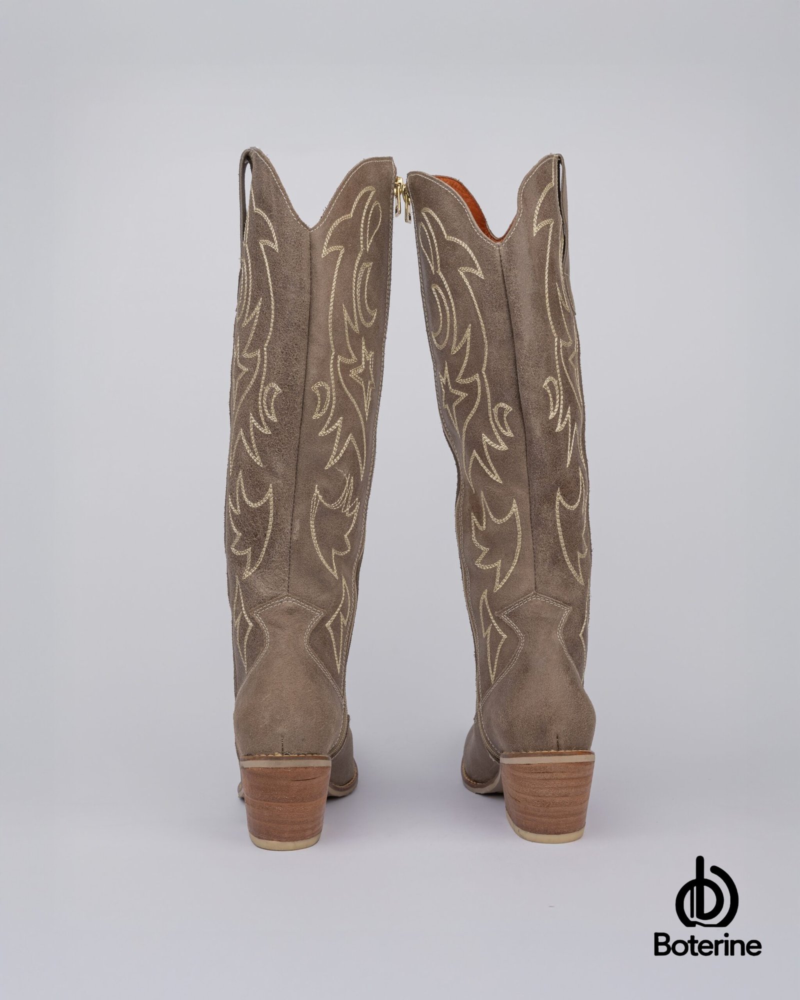 Botas texanas en gamuza bordadas para mujer beige - Image 4