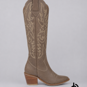 Botas texanas en gamuza bordadas para mujer beige