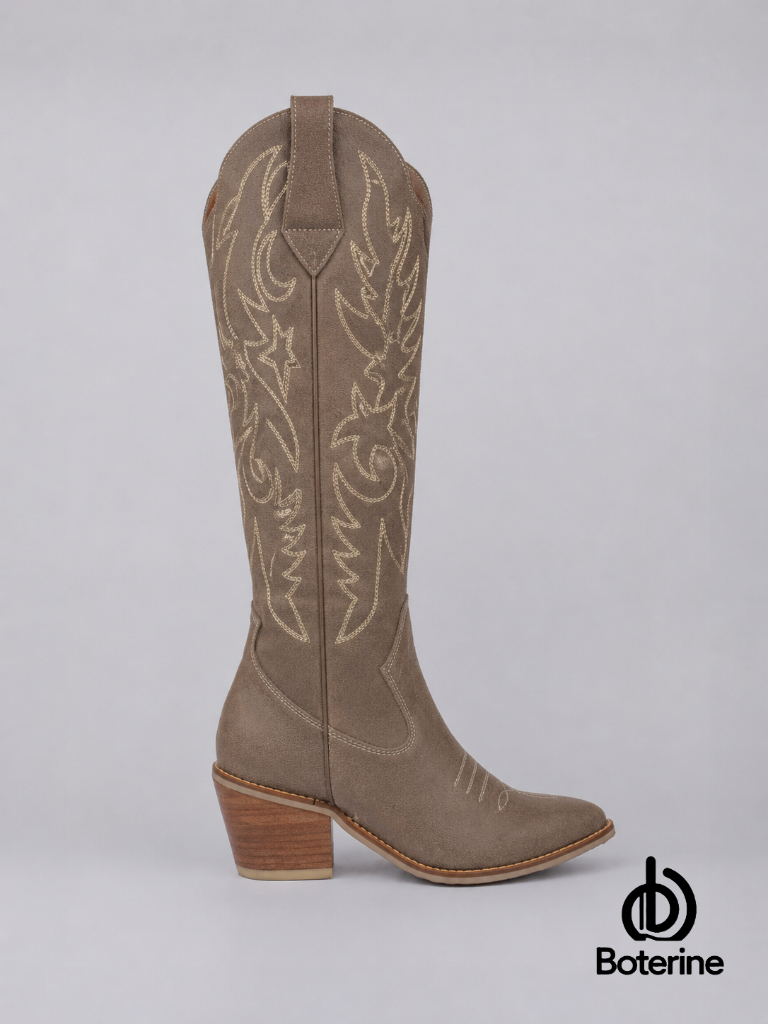 Botas texanas en gamuza bordadas para mujer beige