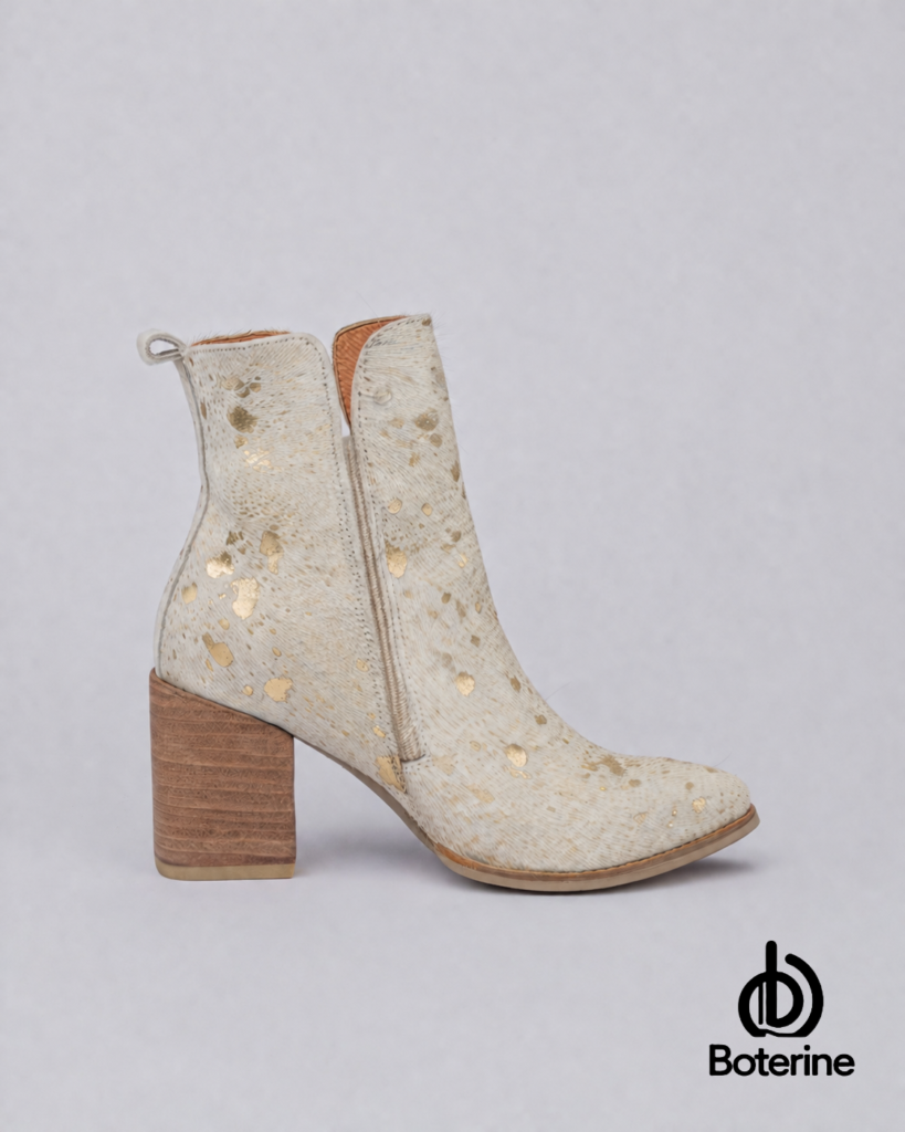 Botines en cuero para mujer beige con dorado