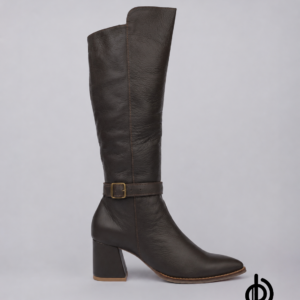 Botas en cuero con cierre para mujer color café oscuro