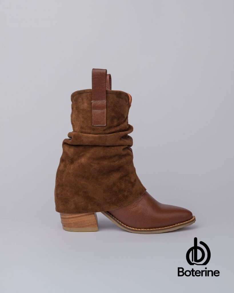 Botines en cuero y gamuza para mujer