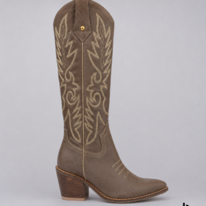 Botas texanas en gamuza bordadas para mujer beige